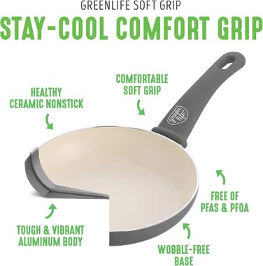 Набір посуду GreenLife Soft Grip 18 предметів: каструлі, сковороди, сотейники з керамічним антипригарним покриттям, без PFAS, турецький колір, для кухні
