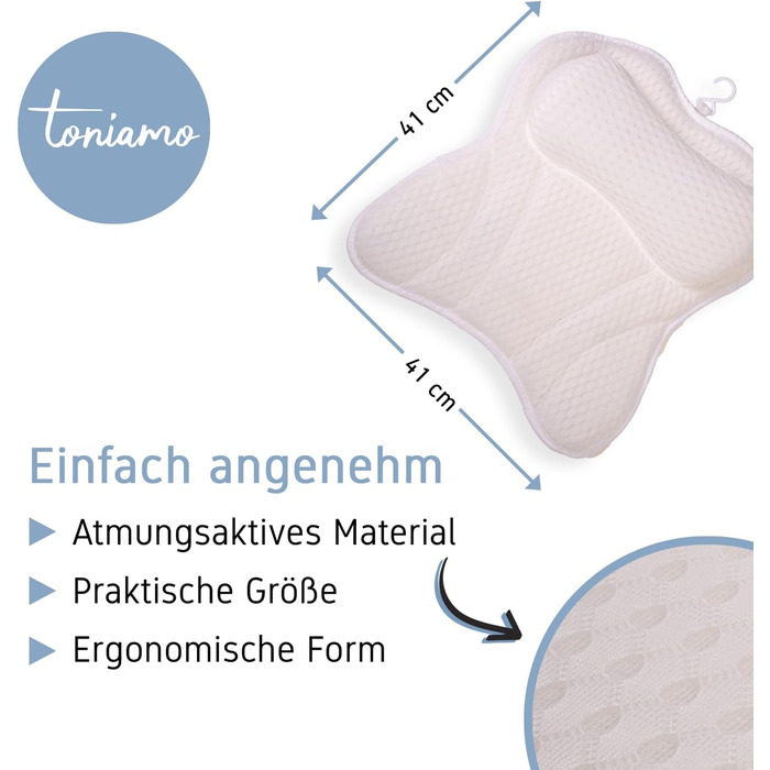 Bathtub Pillow | Premium Bathtub Pillow with Headrest & Neck Support | Pillow ideal as Bathtub Neck Pillow & Head Pillow | Ergonomic Tub Pillow with Suction Cups, White