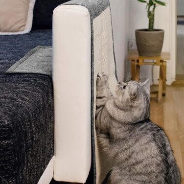 Navaris Cat Scratch Mat Scratch Protection Sofa - with 2 compartments - 128 x 45 cm Sisal Scratch Rug for Cat - Couch Cat Scratch Mat - also for Dogs (Light Grey - White)