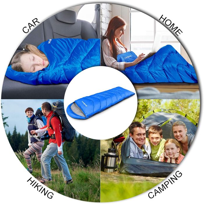 Yordawn Sleeping Bag - Outdoor Camping & Travel - Adult & Kids - 3-4 Season, Ultralight, Waterproof, Blue