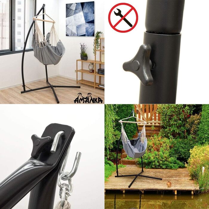 AMANKA Hanging Chair Frame Outdoor 120 kg - 215cm Steel Tube Stand for Hanging Seat Holder Swing Frame Metal for Hanging Hammock Chair Camping Accessory