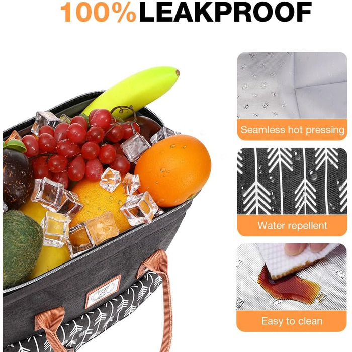 Термосумка Lekesky для жінок: ізольована ланч-бокс, 11л, чорна