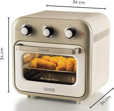 Аерофритюрниця та духовка Ariete 4632 Vintage 2в1, 1400 Вт, 16 л, таймер 60 хв, подвійне скло, аксесуари, бежева