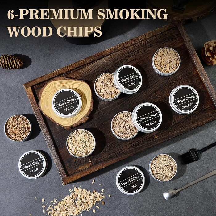 Набір для копчення віскі: 6 видів тирси, дубовий smoker з основою, 2 металеві фільтри, комплект для віскі та Old Fashioned, подарунок для чоловіків (без бутану)