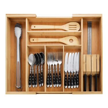 Органайзер для столових приборів Gräwe з бамбука для кухонних шухляд, змінний, розсувний (36.5-56.5 см)