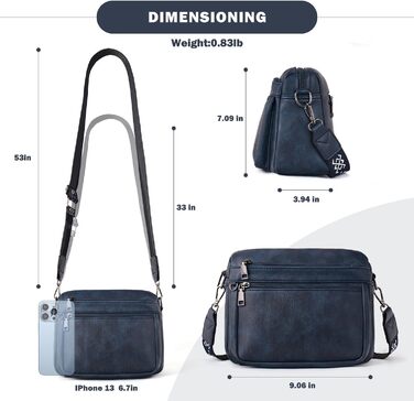 Сумка жіноча через плече MUIIKOLA середнього розміру шкіряна темно-синього кольору з широким м'яким ременем