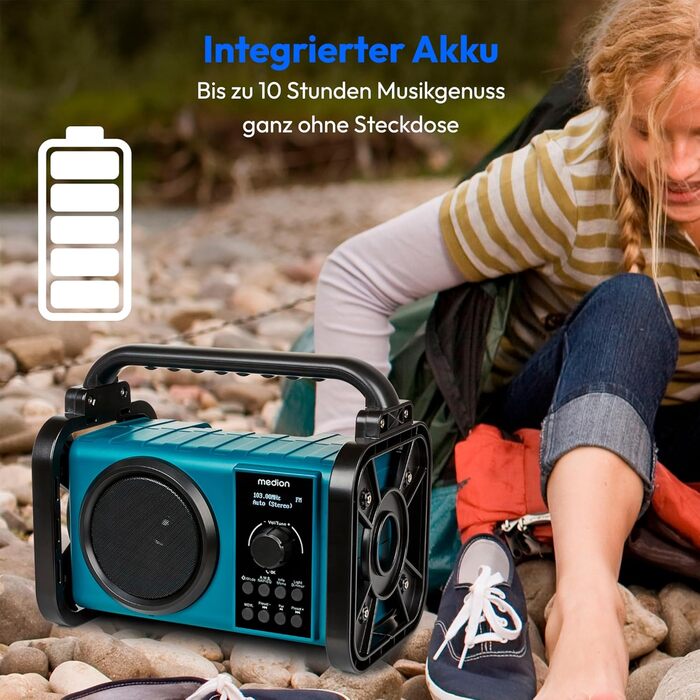 Радіоприймач Medion E66877 DAB+ Baustellenradio: Bluetooth 5.0, DAB+, UKW, LED-ліхтар, акумулятор/мережа, водонепроникний (IP44), синій