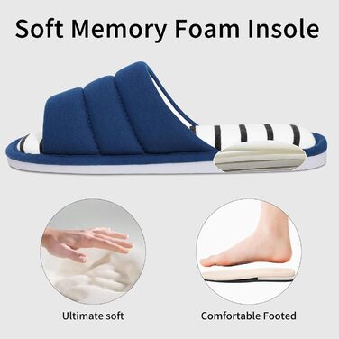 Тапочки халатні з відкритим носком для жінок та чоловіків, м'яка бавовна, Memory Foam, сліпони, для дому (розмір 11-12 жіночий/10-10.5 чоловічий, темно-синій)