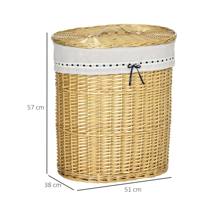 Кошик для білизни HOMCOM з кришкою з лози, 100 л, 51x38x57 см, натуральний колір. Коробка для білизни для спальні та ванної кімнати.