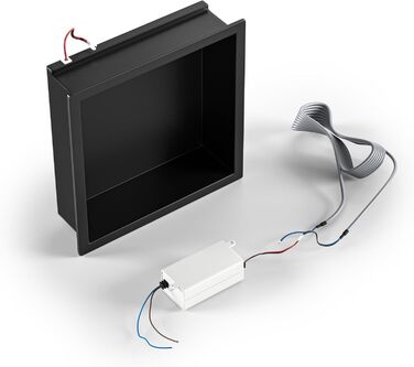 Ніша для душу Bernkot з нержавіючої сталі 300x300 мм з LED-підсвіткою, водонепроникна, монтаж без плитки, для зберігання у ванній