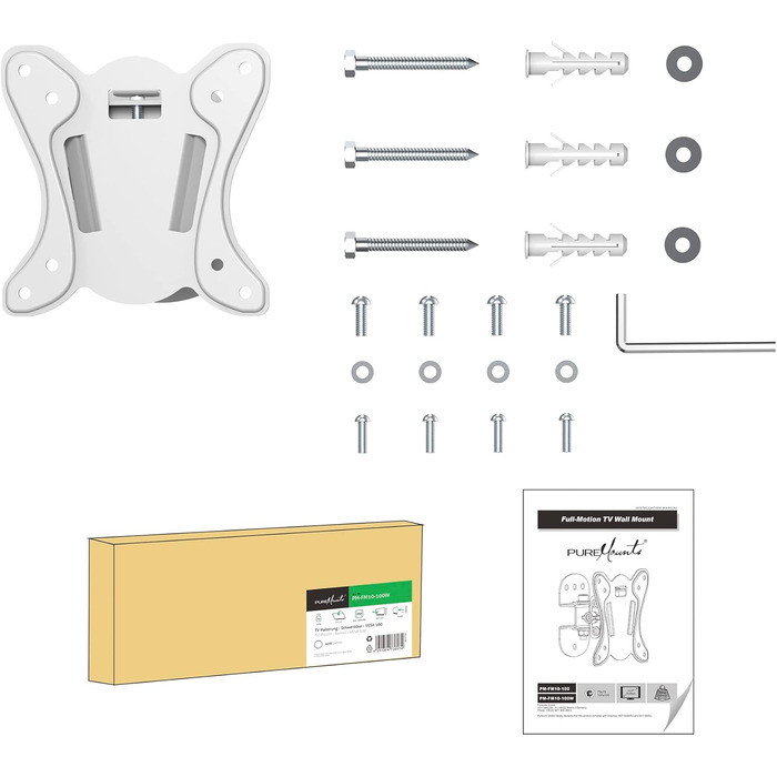 Кріплення для телевізора PureMounts® Swivel, VESA 100, відстаннь від стіни 75 мм, біле, вантажопідйомність 25 кг