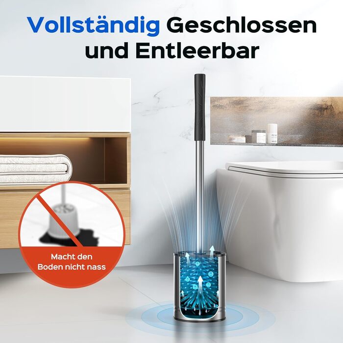 Набір для туалету Hamitor: щітка для унітазу з силікону та нержавіючої сталі, настінний монтаж без свердління, швидковисихаючий тримач, сріблястий