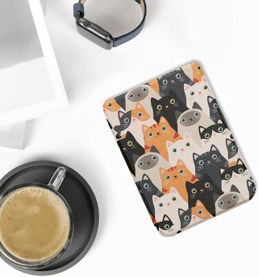 Чохол-книжка kwmobile для Kobo Clara BW/Clara Colour/Tolino Shine (5) / Shine Color - Чохол для електронного читача з принтом котів (помаранчевий, чорний, білий)