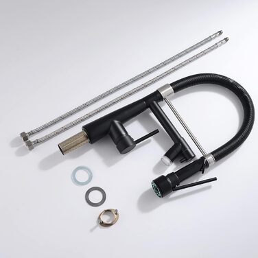 LED кухонний змішувач Schwarz з висувним душем, поворотний 360°, з високим тиском, чорний