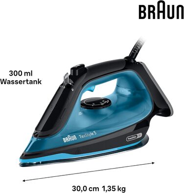 Праска з парою Braun FreeStyle 5 SI 5037 VI - потужний відпарювач з підошвою Freeglide 3D, вертикальним подачею пари, 2700 Вт, 200 г/хв, резервуар 330 мл (чорний/синій)