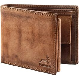 Fa.Volmer® Leather Wallet for Men with RFID Protection | Extra-Stable Double Stitch | 9 Card Slots | Landscape Format | VO11 RFID Various Colors (02 brown (+RFID))