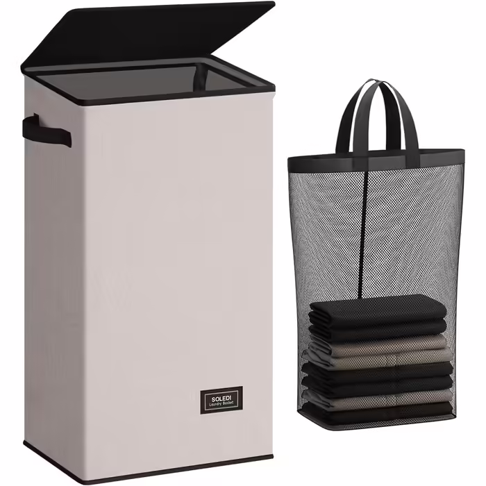 SOLEDI 100L Laundry Basket, Laundry Hamper with Lid and Laundry Bag - Large Laundry Sorter for Bathroom, Bedroom, Laundry Room, Children's Room