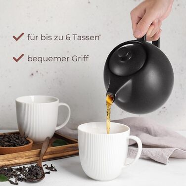 Teapot with infuser, ceramic - 1.2 l - Ceramic teapot, black (anthracite) - Tea Pot - Teapot Ceramic - Teapot accessory - Tea maker for loose leaf tea