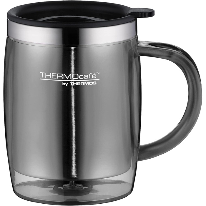 Термокружка THERMOcafé TC Desktop Cup фіолетова 0,35л, з нержавіючої сталі та пластику, з кришкою, герметична, для офісу, кемпінгу, під кавомашину (сіра)