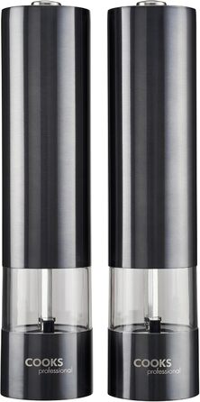 Набір Cooks Professional: електричні млини для солі та перцю з регулюванням помелу, нержавіюча сталь, графіт