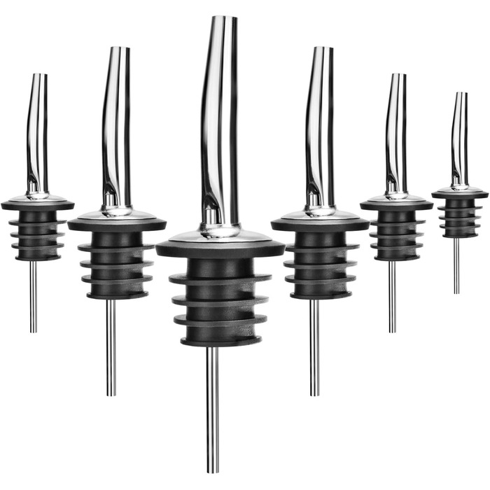 Виливники для пляшок Com-Four® 6 шт. з нержавіючої сталі – дозатор для алкоголю, олії, оцту – для бару, коктейлів, підходить для більшості пляшок (сріблястий, без кришки)