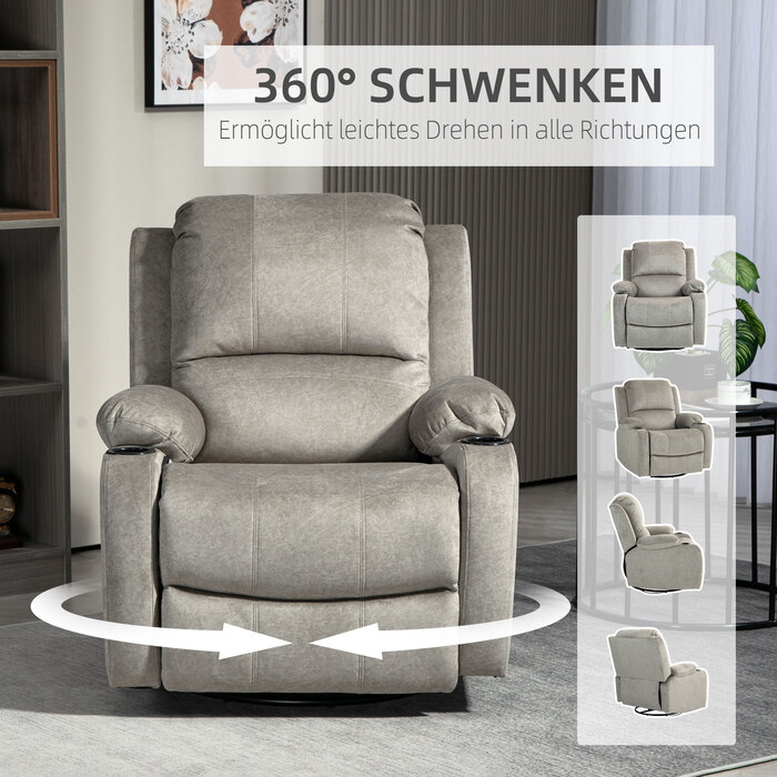 HOMCOM Electric Reclining TV Chair, 360° Swivel, Rocker Function, Pocket Spring, Footrest, Cup Holder, Brown