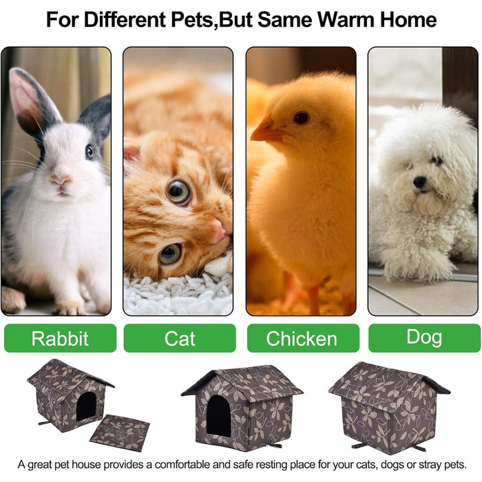 Зручний вологостійкий будиночок для котів та собак на вулицю, зимовий, з м'яким знімним килимком (L)