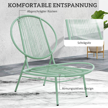 Набір для відпочинку на вулиці Outsunny Bistro-Set, 3 частини, зі сталі, стійкий до погодних умов. Набір садових меблів з бістро-столом, ергономічними стільцями у формі мушлі, набір для балкону та саду, група сидіння, набір для саду, зелений | Aosom