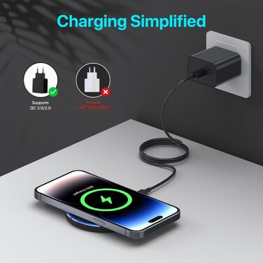 Бездротовий зарядний пристрій 20W для Samsung Galaxy S24/S23/S22/S21 та iPhone 12/13/14/15/16 – індукційне зарядне пад чорного кольору