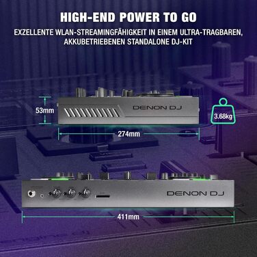 Denon DJ PRIME GO+ - Портативний DJ контролер та мікшер з розділенням STEM, 2 деки, Wi-Fi, Bluetooth, керування світлом, 7