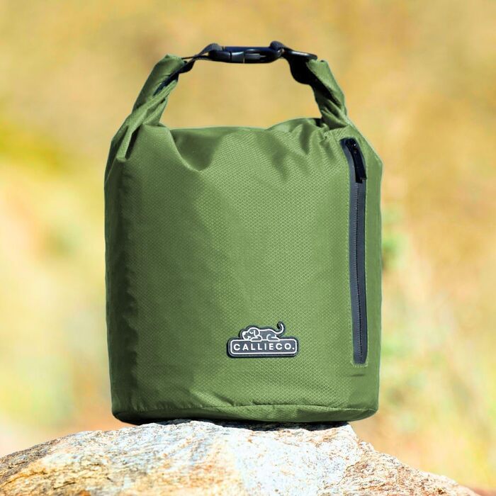 Трояк для корму для собак Callieco з лопаткою та кишеню на блискавці, водонепроникний контейнер для дому, подорожей на авто, кемпінгу, перельоту та іншого (64 порції) (64 чашки, зелений)