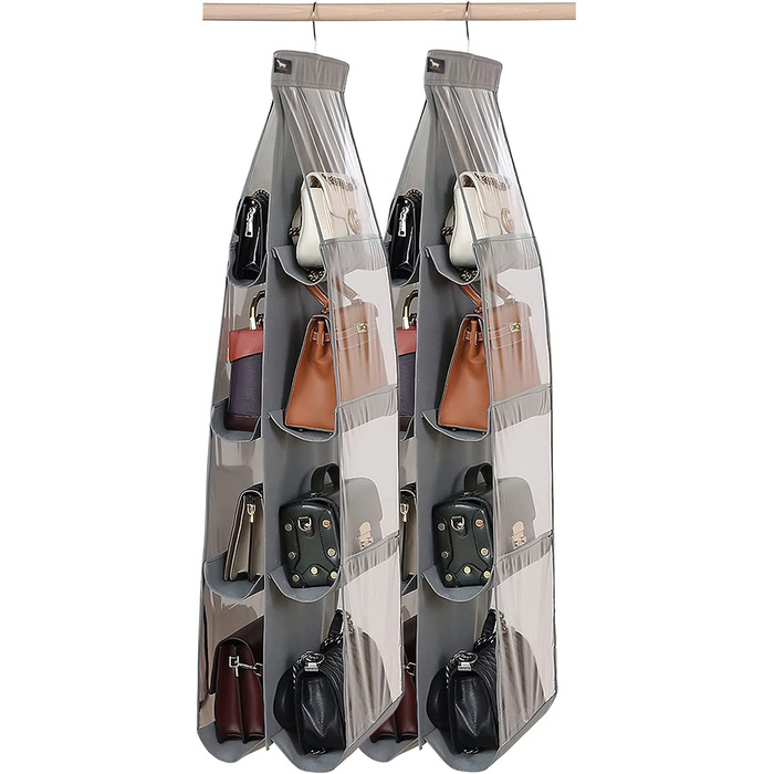 zebricolo 2 Pieces, storage handbags, large, bag storage, space-saving, handbag organizer, grey, handbag storage 2 PCS Storage Handbags-8 Pockets-grey