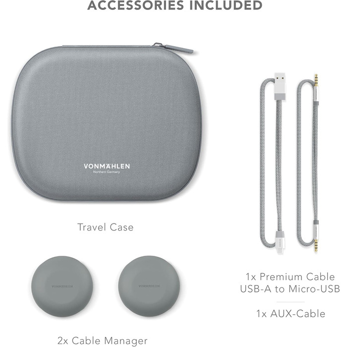 Беспроводные наушники VONMÄHLEN Concert One Bluetooth On-Ear – стильный дизайн, чехол для переноски, Micro-USB, AUX, 40 мм (сріблясті)