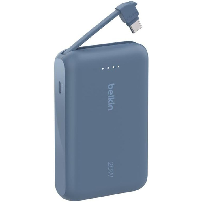 Повербанк Belkin BoostCharge 10000mAh з вбудованим кабелем USB-C, 20W, LED-індикатором, синій